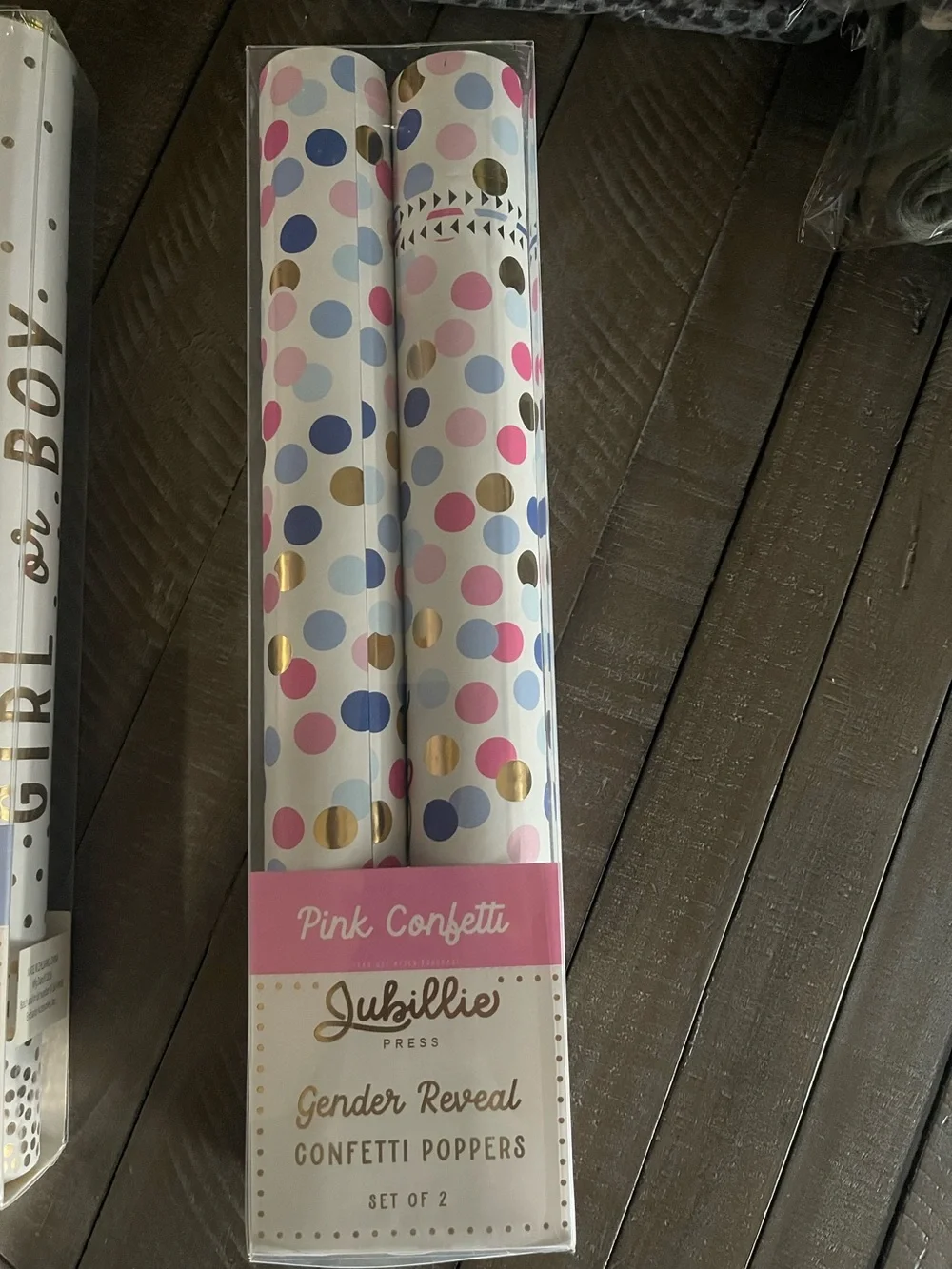 Jubilee Press Pink Confetti Gender Reveal Poppers - Set of 2 “Girl”